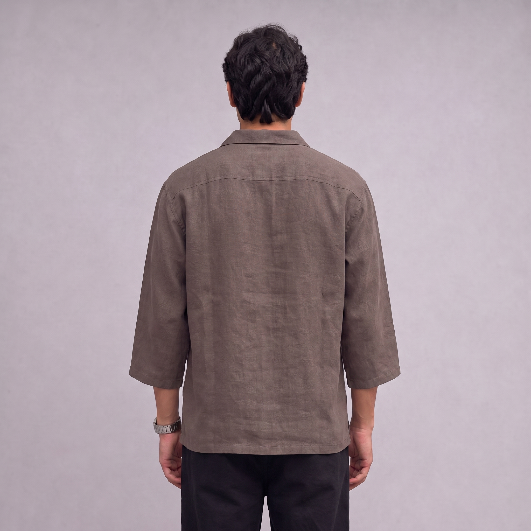 Linen Pullover Shirt in three quarter sleeve in Burntwood - OEKO-TEX certified pure linen, back view