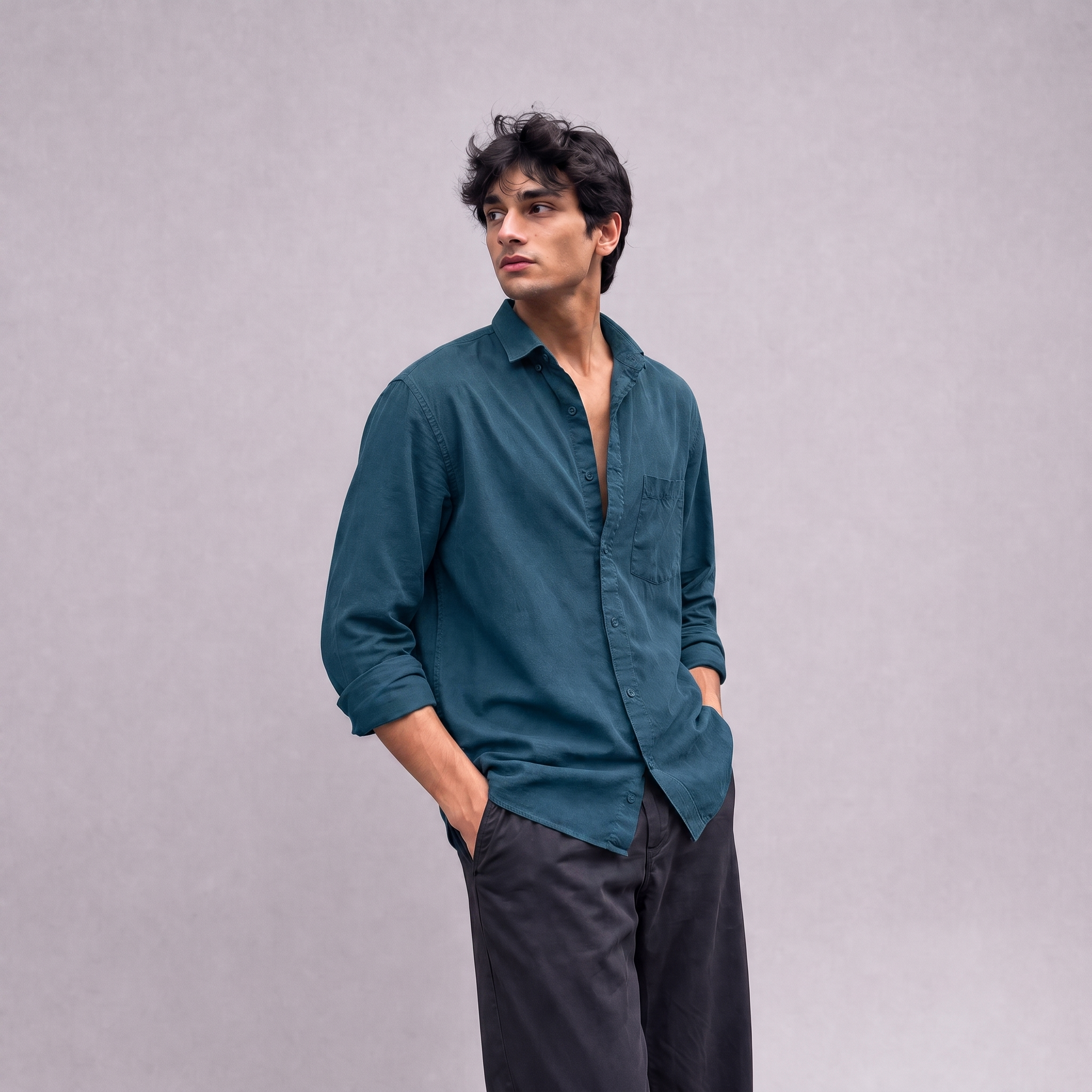 Linen Classic Shirt in Blue Teal - OEKO-TEX certified pure linen