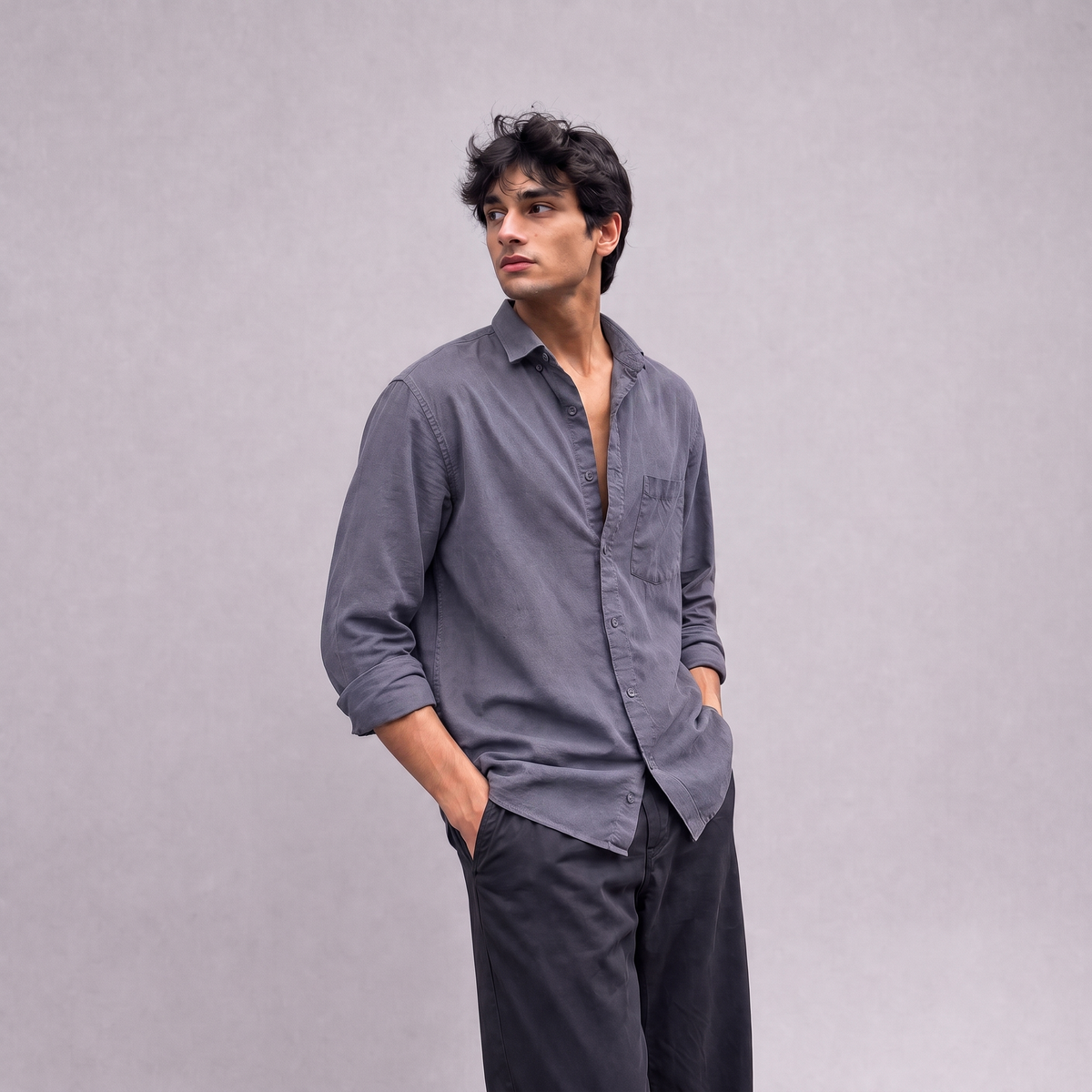 Linen Classic Shirt in Slate Periwinkle Blue - OEKO-TEX certified pure linen