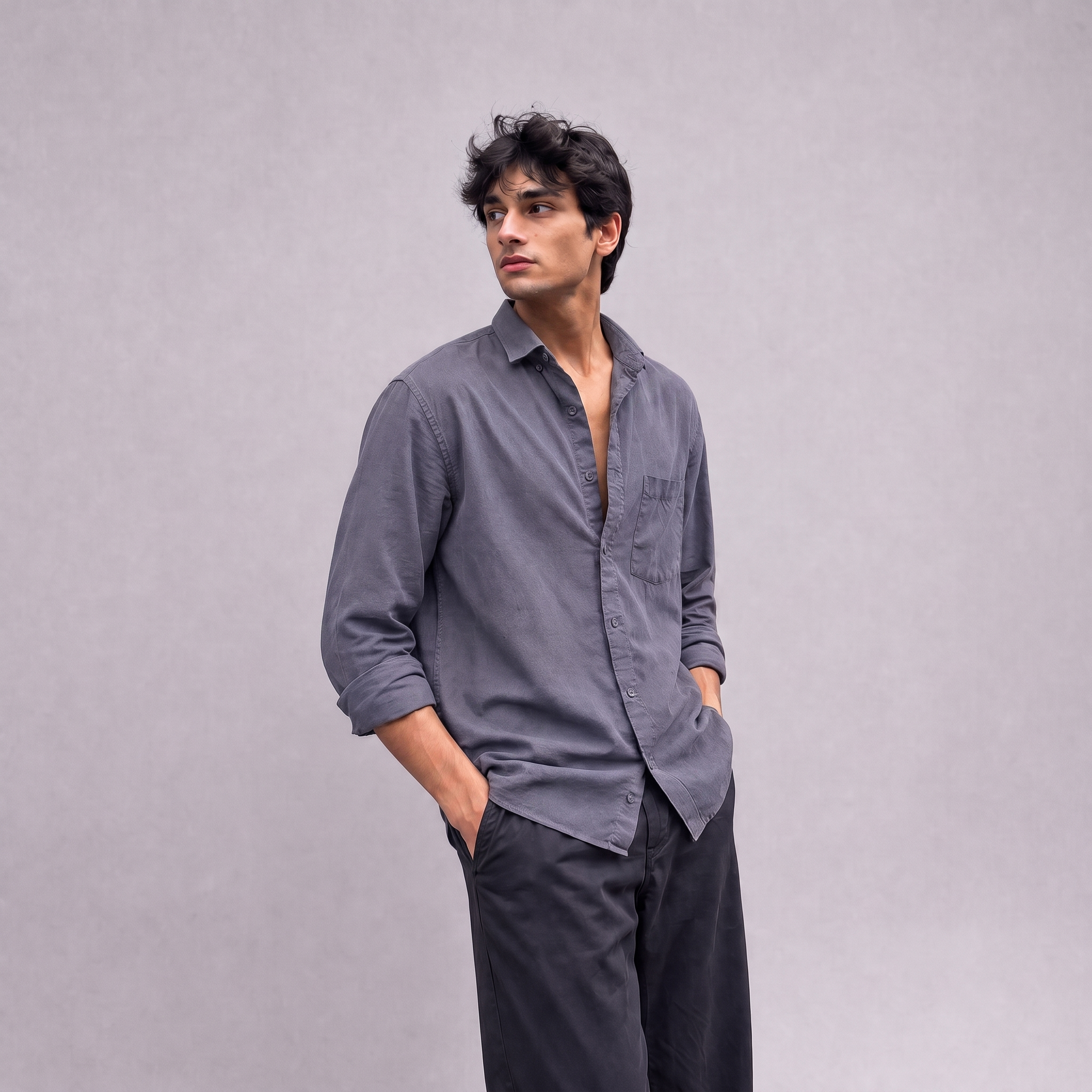 Linen Classic Shirt in Slate Periwinkle Blue - OEKO-TEX certified pure linen