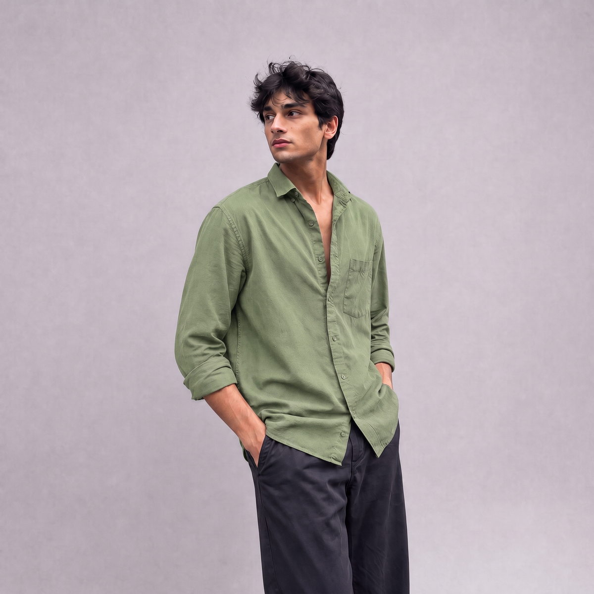 Linen Classic Shirt in Sage Green - OEKO-TEX certified pure linen