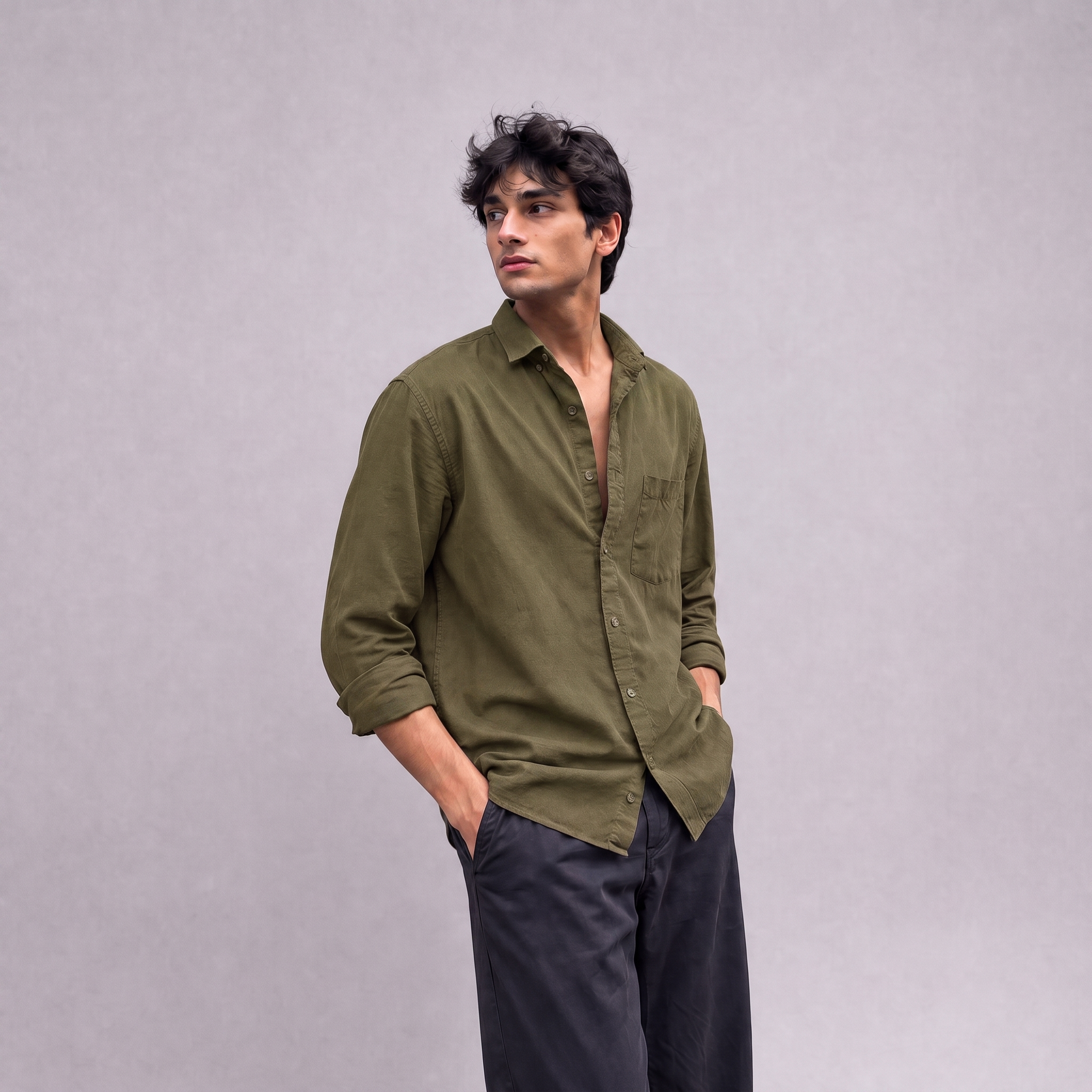 Linen Classic Shirt in Moss Green - OEKO-TEX certified pure linen