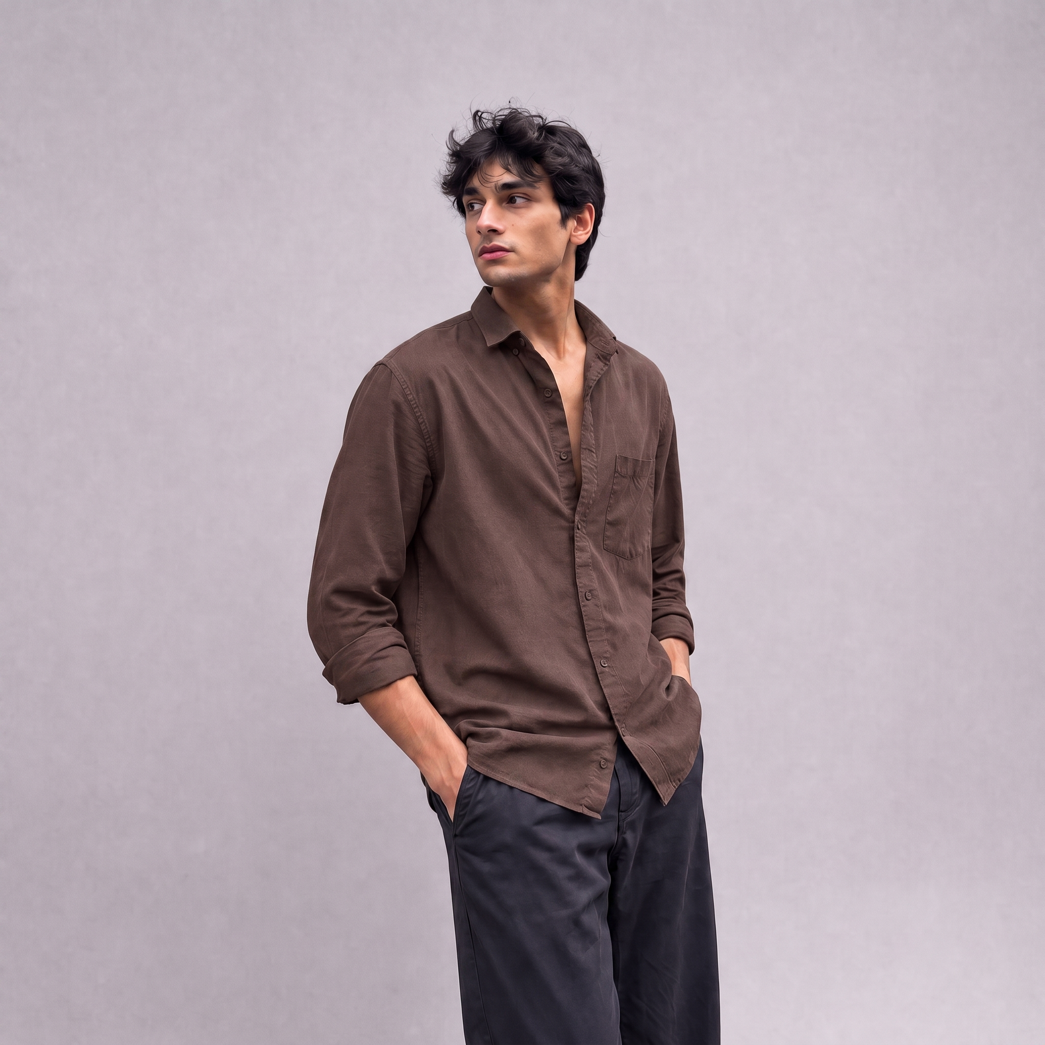 Linen Classic Shirt in Chocolate Brown - OEKO-TEX certified pure linen