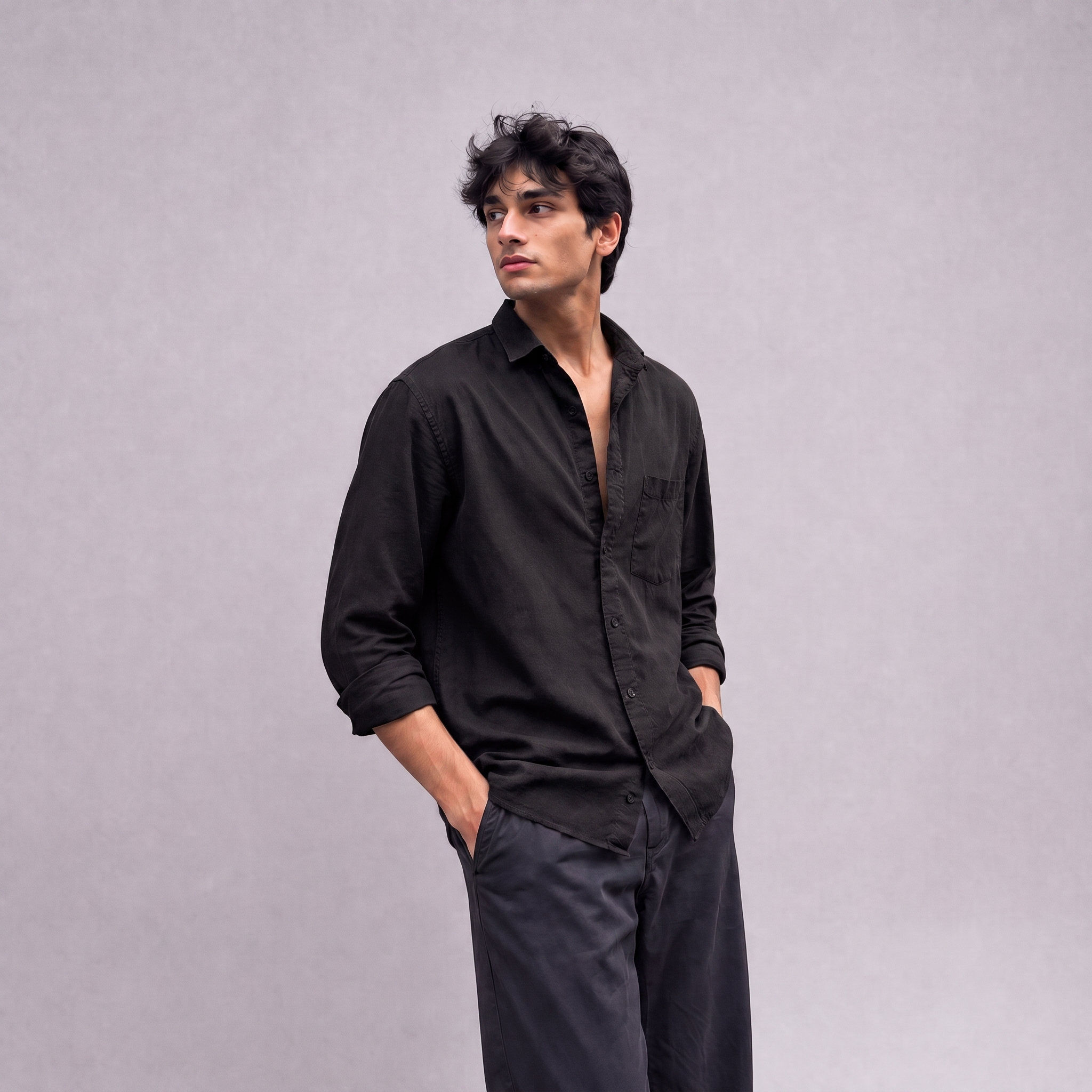 Linen Classic Shirt in Black - OEKO-TEX certified pure linen
