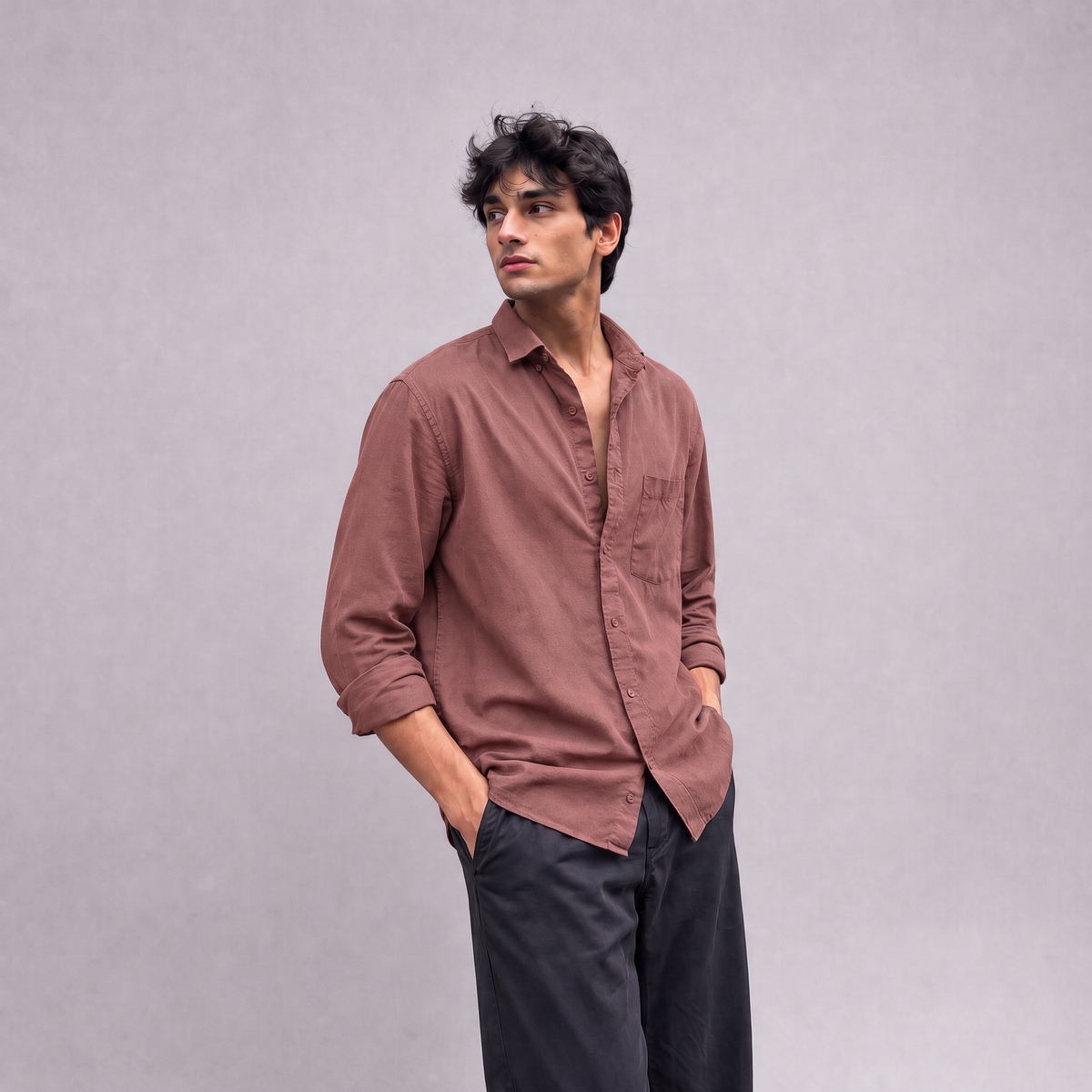 Linen Classic Shirt in Dusty Rose - OEKO-TEX certified pure linen