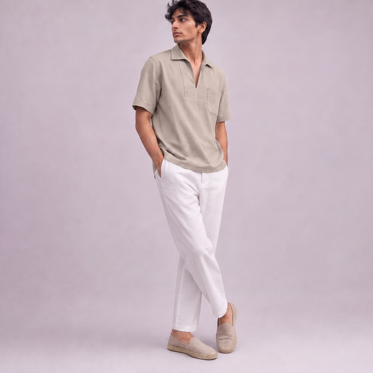 Linen Pullover Shirt in half sleeve in Natural, Ratń Swamini