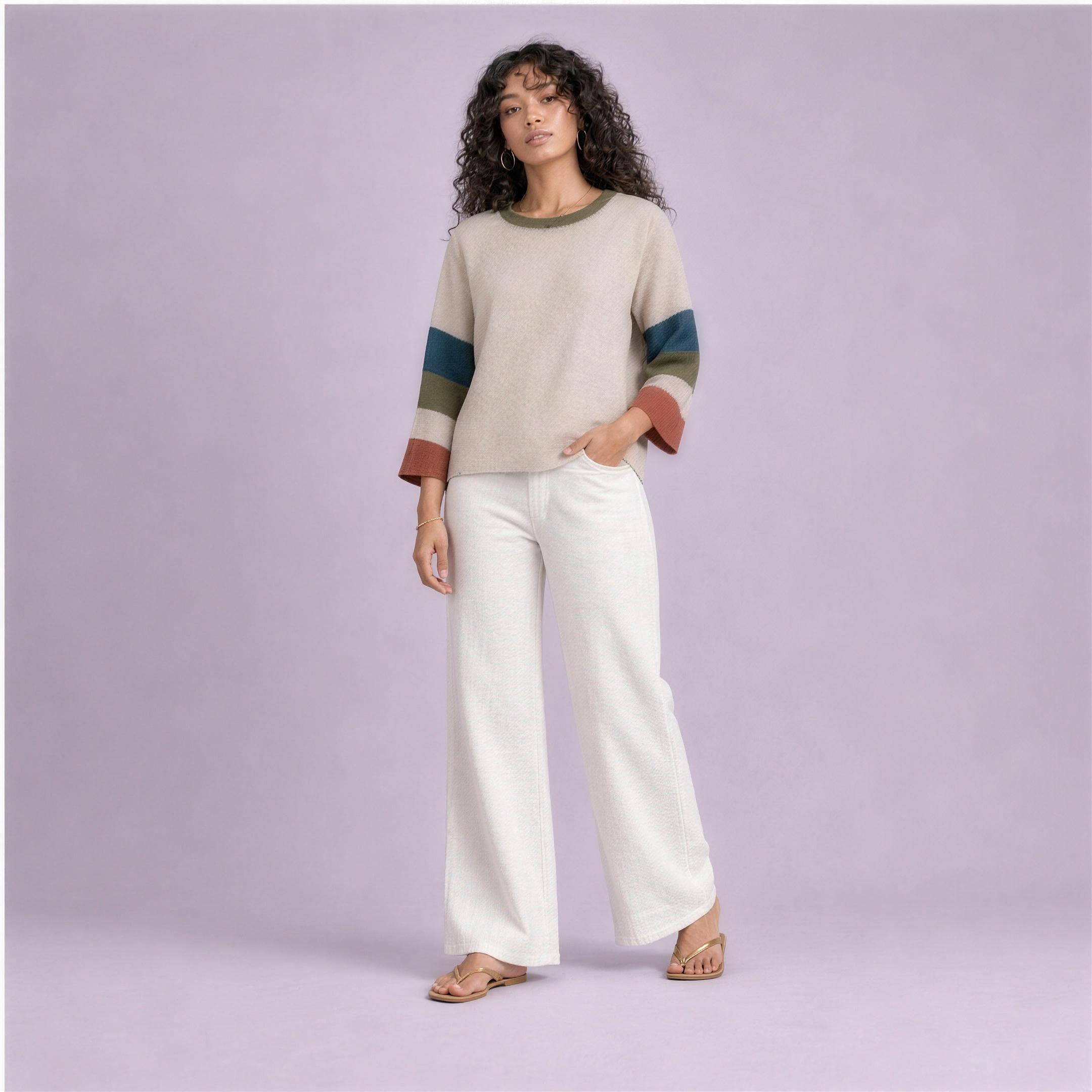 Linen Striped Sleeve Top in Marina, Ratń Swamini