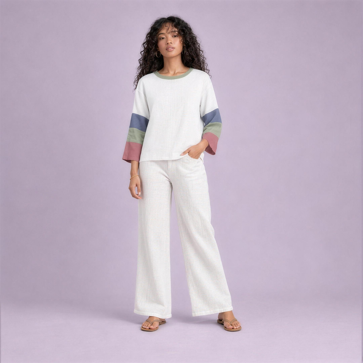 Linen Striped Sleeve Top in Orchard, Ratń Swamini