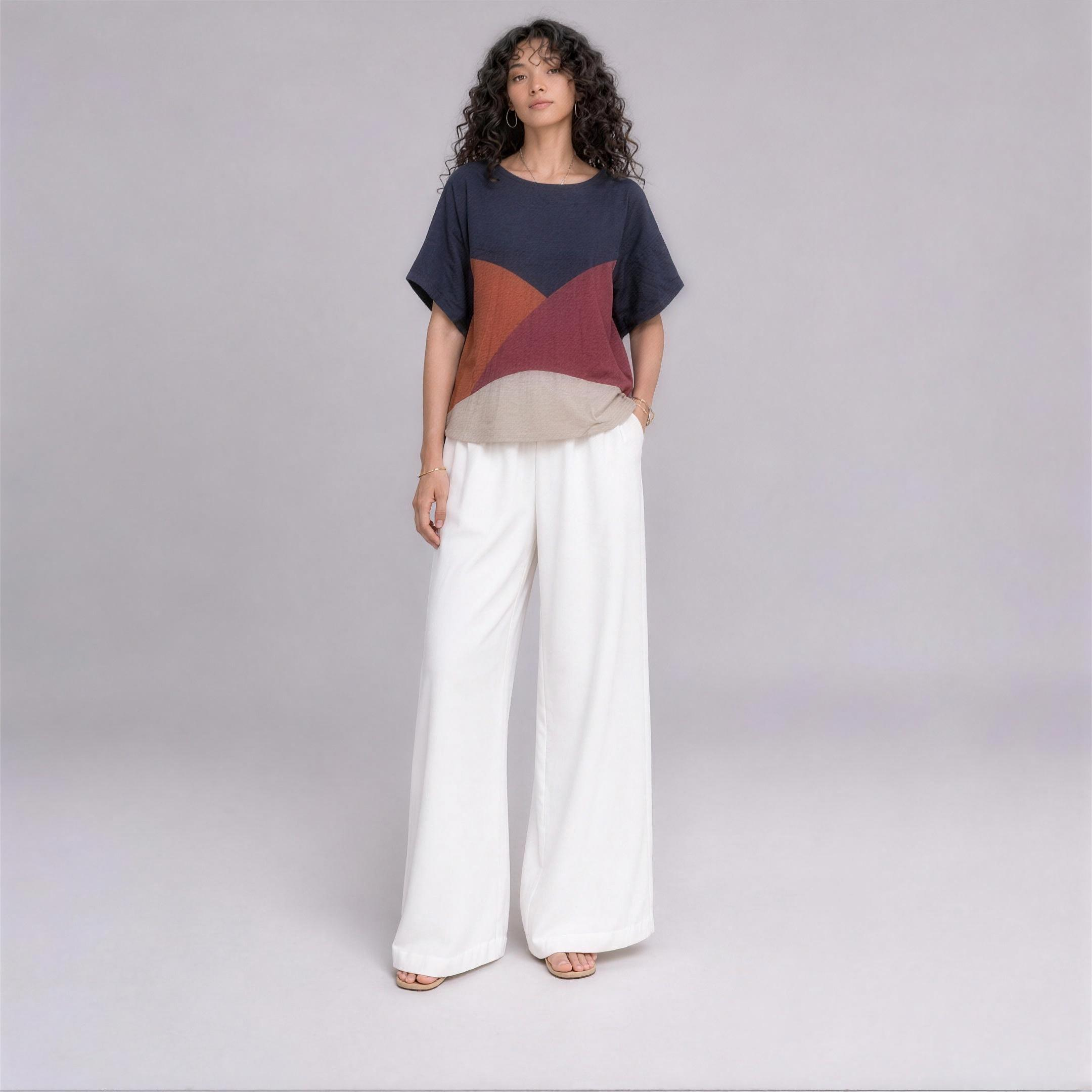Linen Wave Colour-Block Top in Sundown, Ratń Swamini