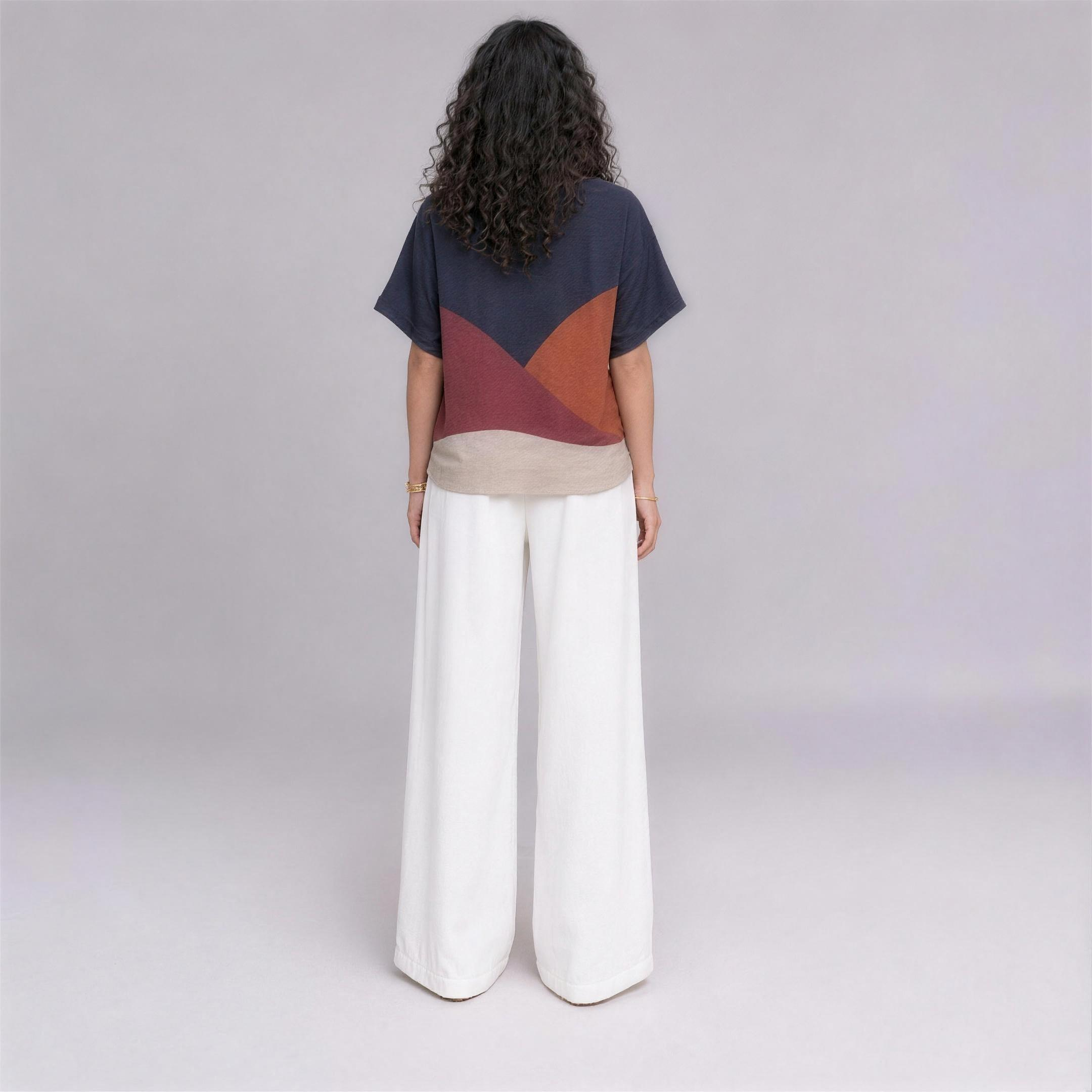 Linen Wave Colour-Block Top in Sundown, Ratń Swamini, back view