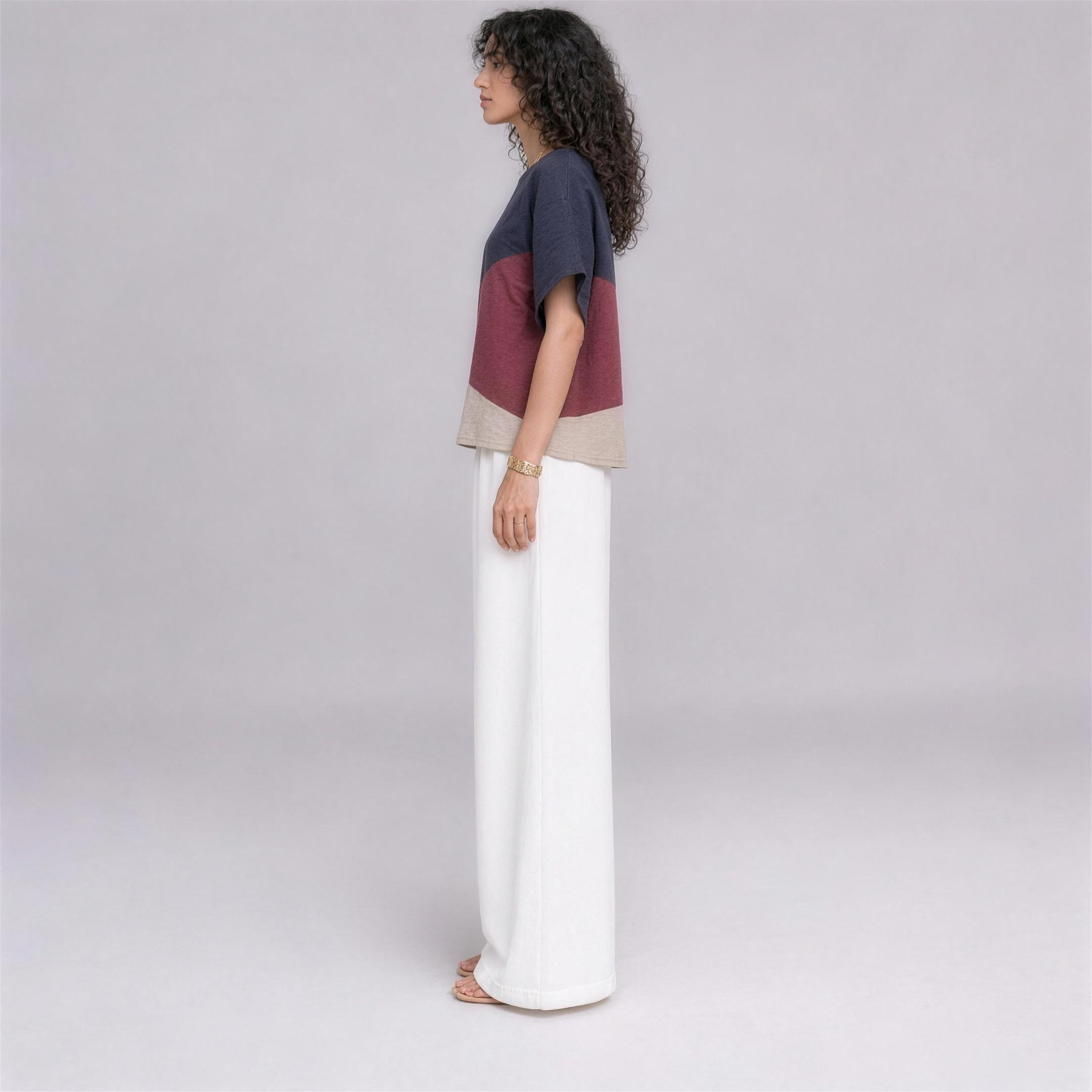 Linen Wave Colour-Block Top in Sundown, Ratń Swamini, side view