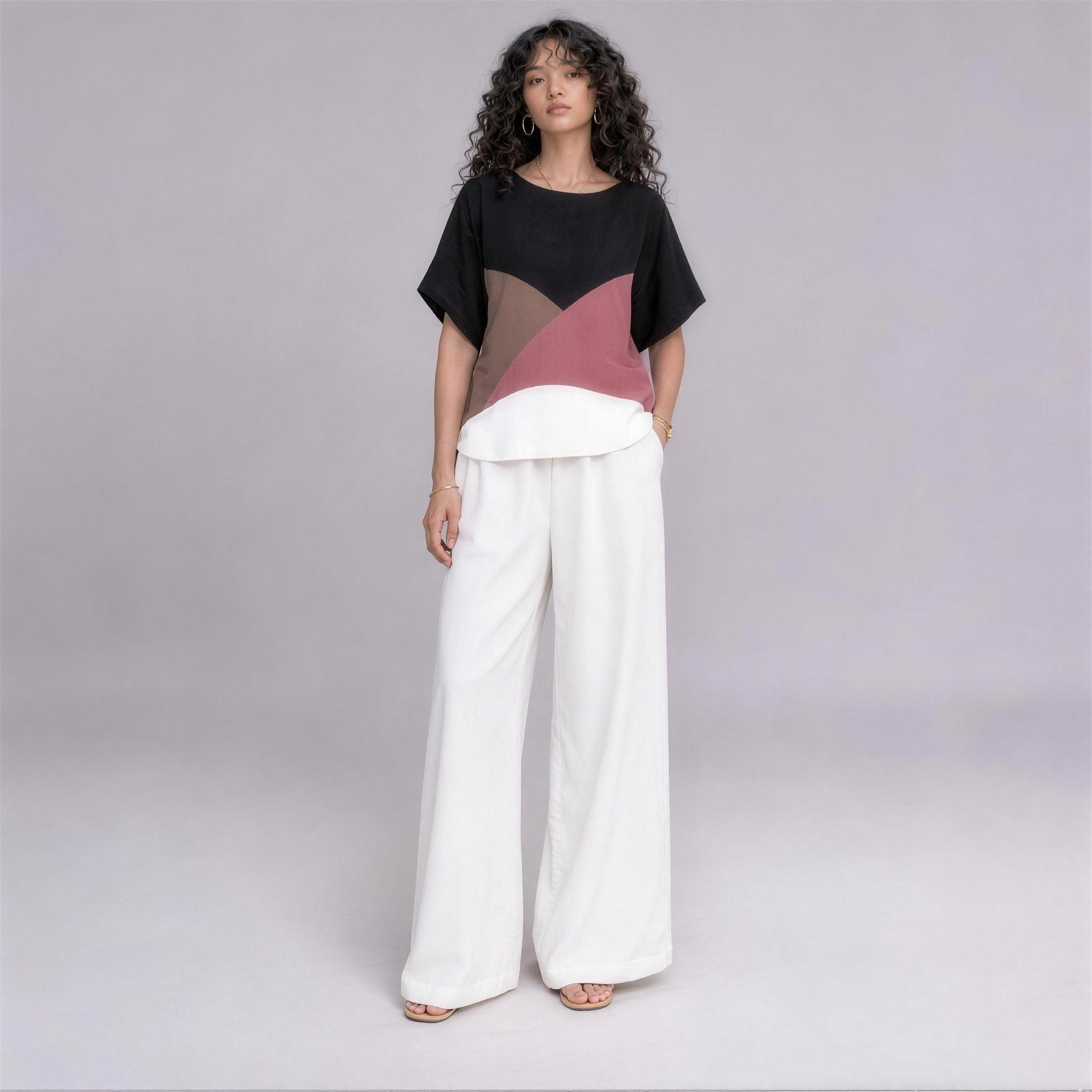 Linen Wave Colour-Block Top in Nightfall, Ratń Swamini