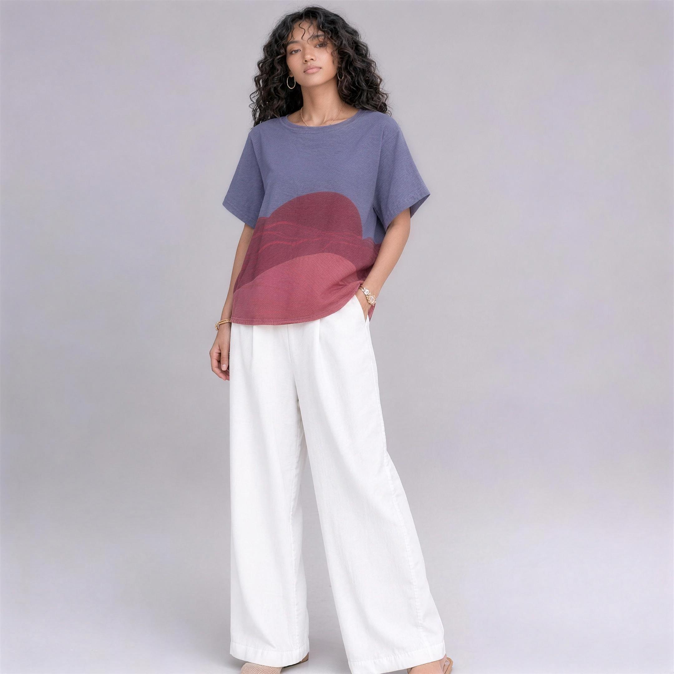 Linen Wave Colour-Block Top in Twilight, Ratń Swamini