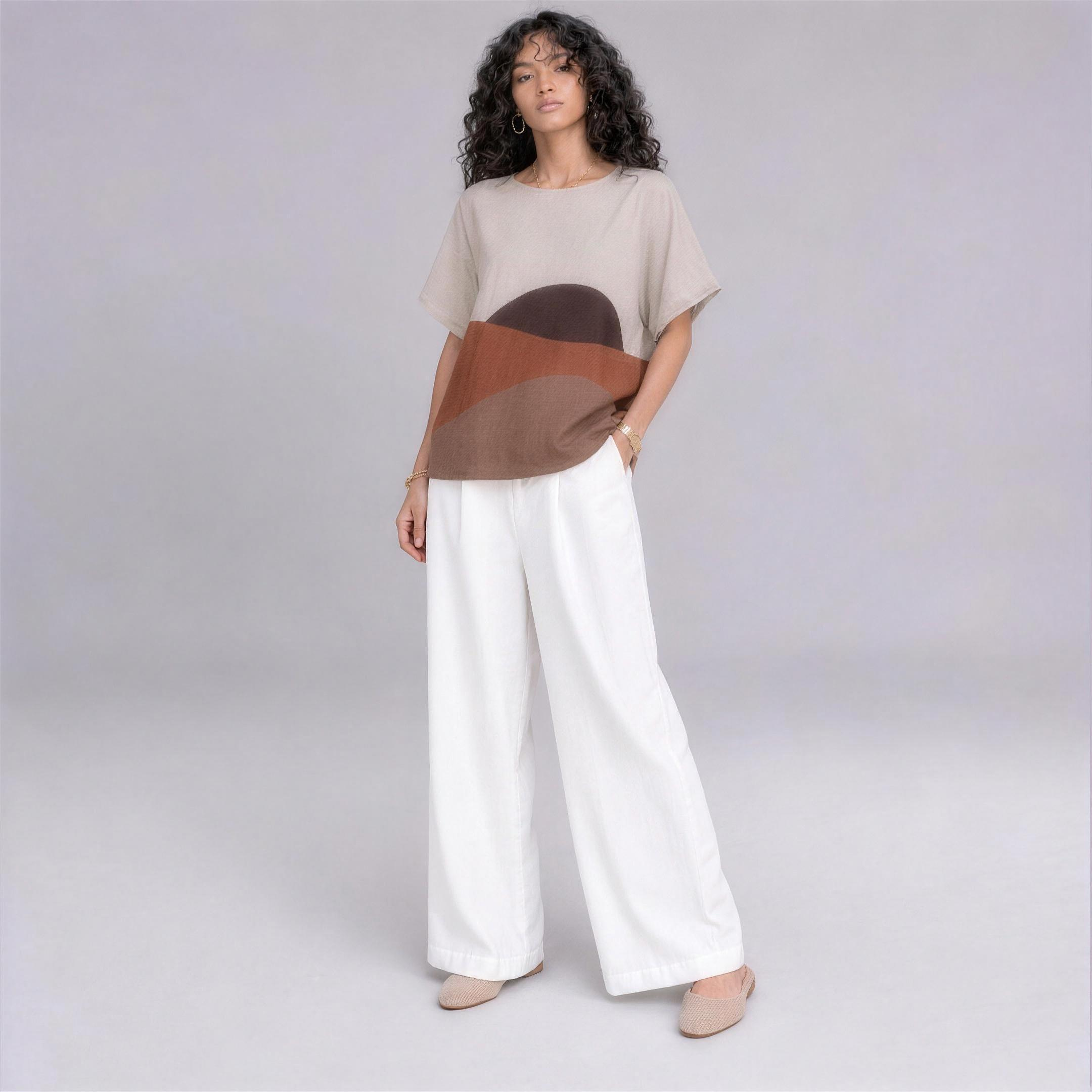 Linen Wave Colour-Block Top in Sahara, Ratń Swamini