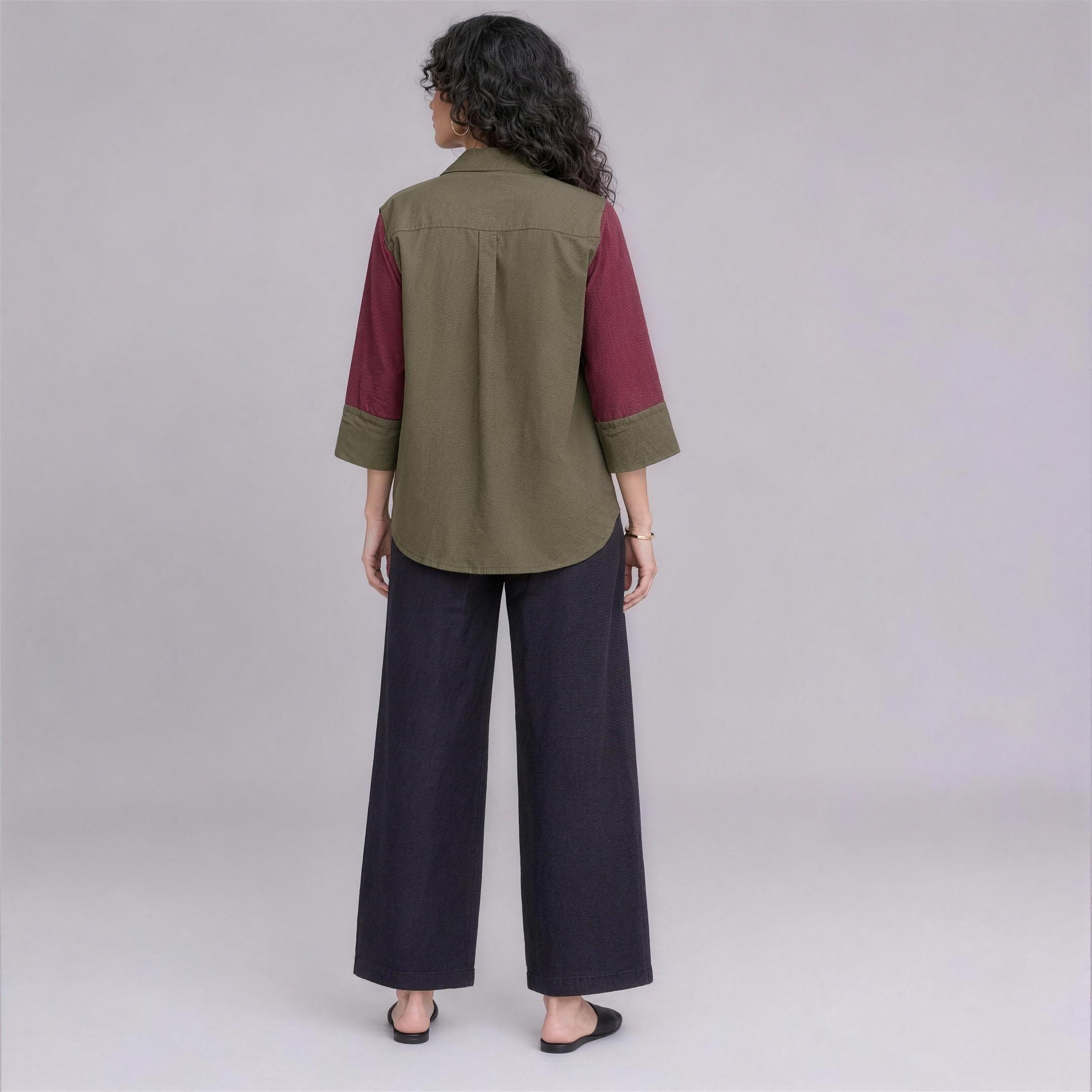 Linen Colour-Block Shirt in Vineyard, Ratń Swamini, back view