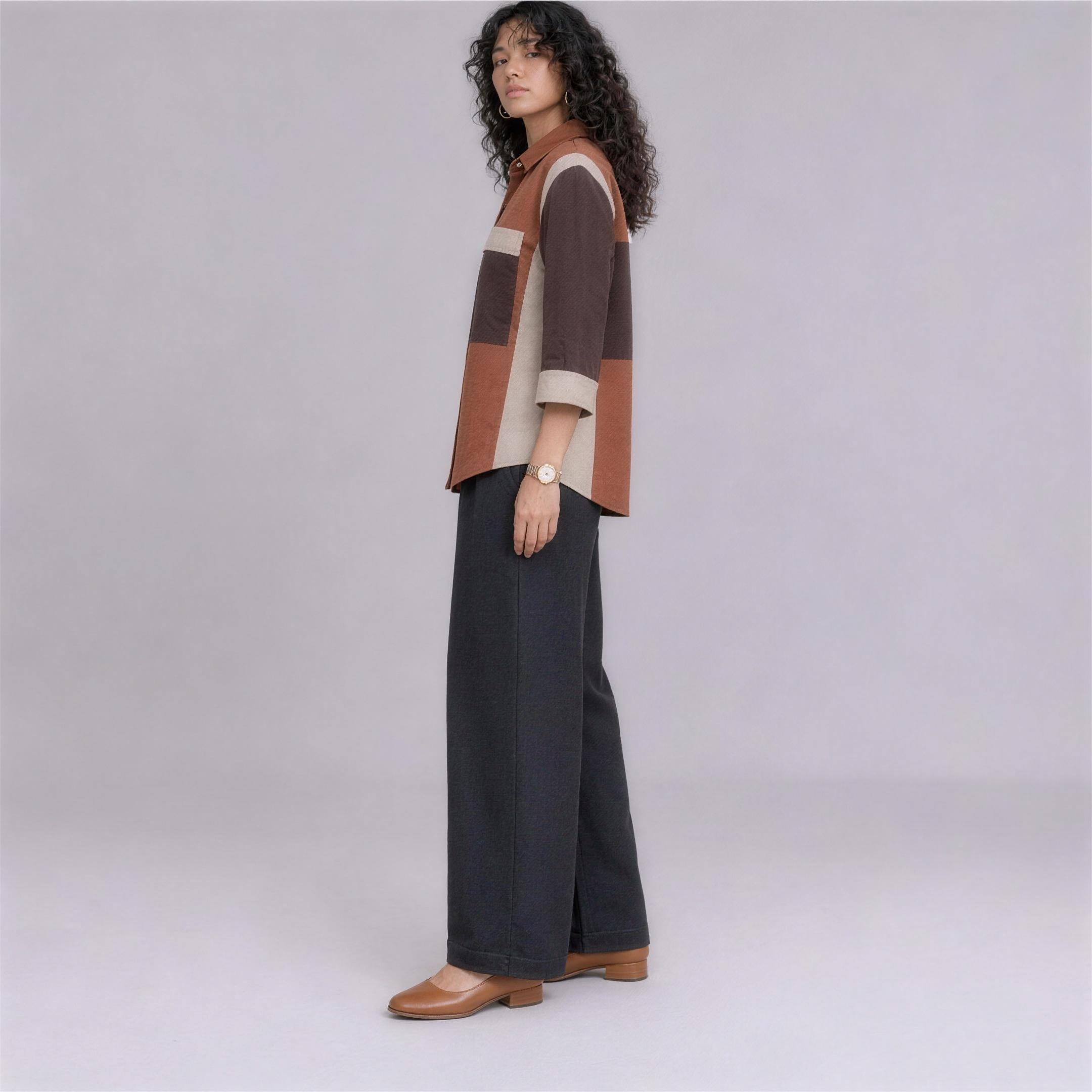 Linen Colour-Block Shirt in Sienna, Ratń Swamini, side view