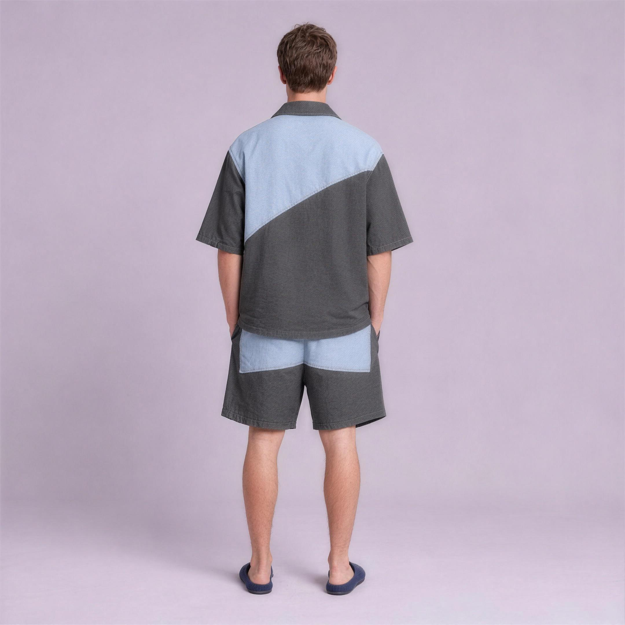 Linen Colour-Block Camp Collar Set in Bayline, Ratń Swamini, back view