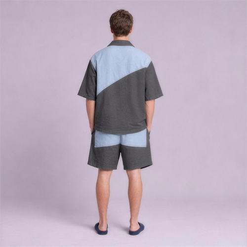 Linen Colour-Block Camp Collar Set in Bayline, Ratń Swamini, back view