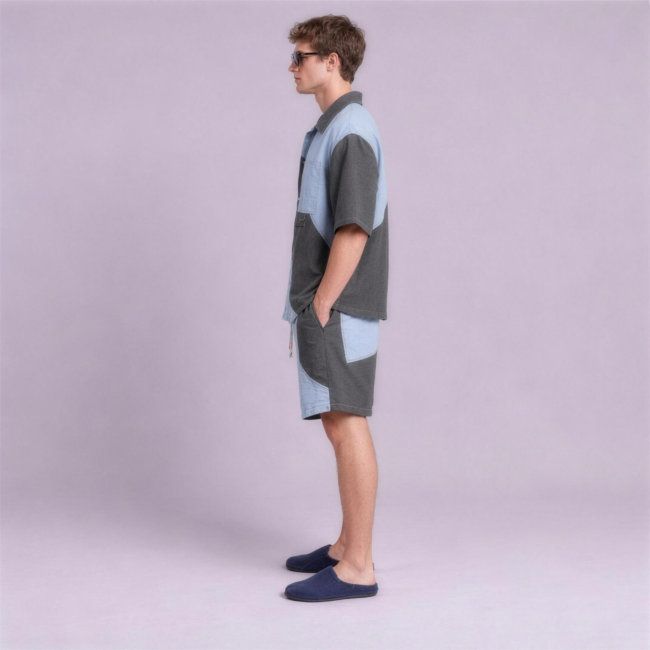 Linen Colour-Block Camp Collar Set in Bayline, Ratń Swamini, side view