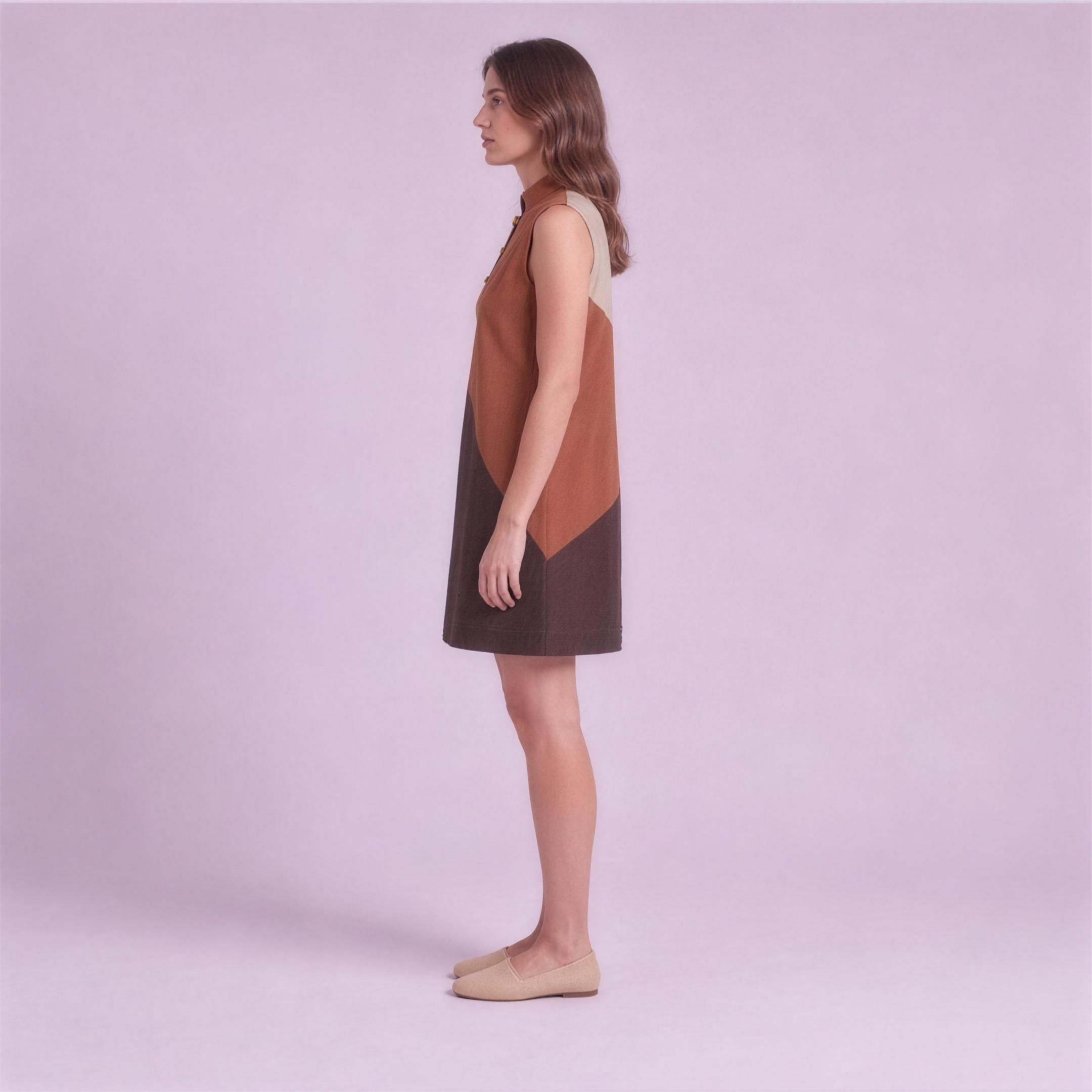 Linen Colour-Block Mini Dress in Adobe, Ratń Swamini, side view
