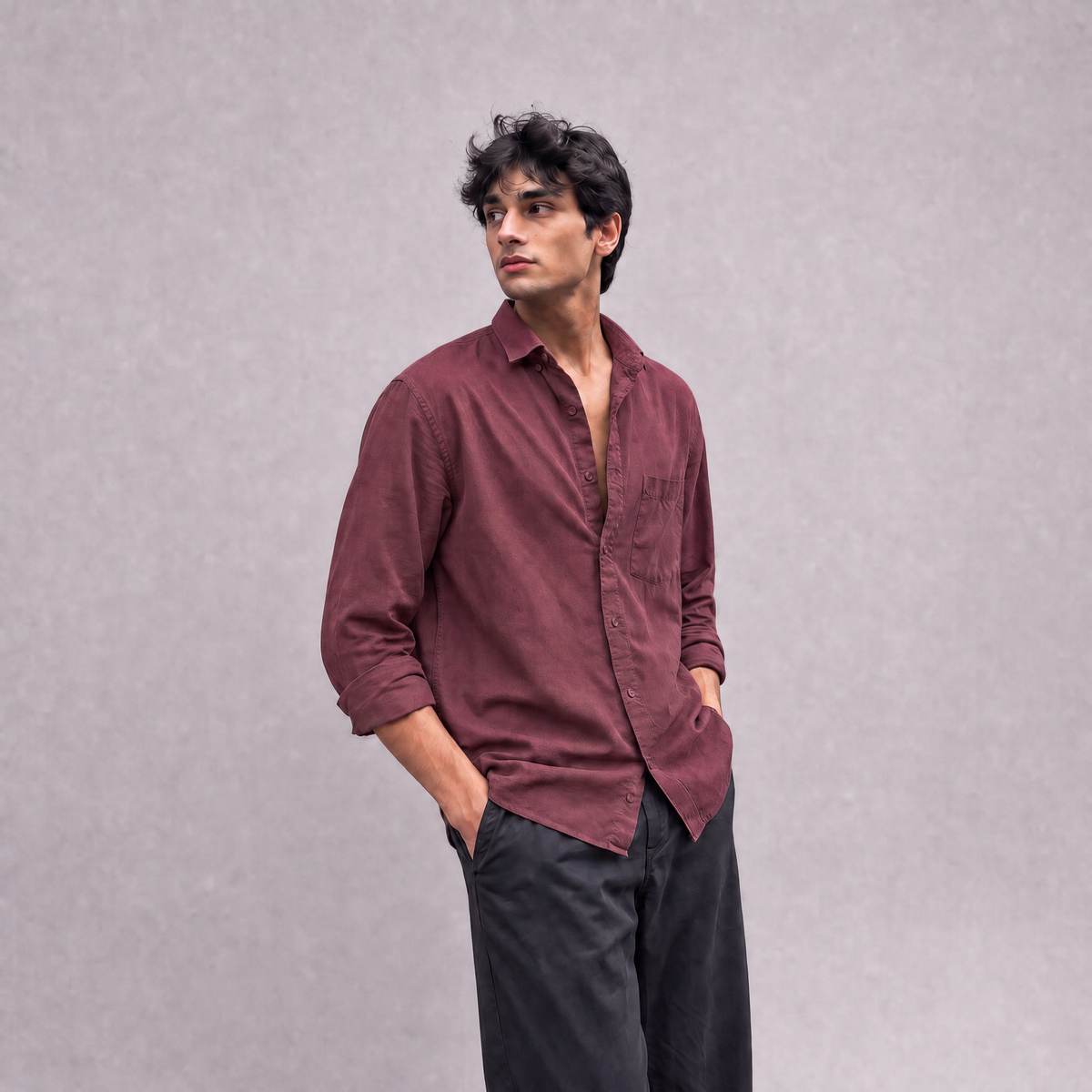 Linen Classic Shirt in Garnet - OEKO-TEX certified pure linen