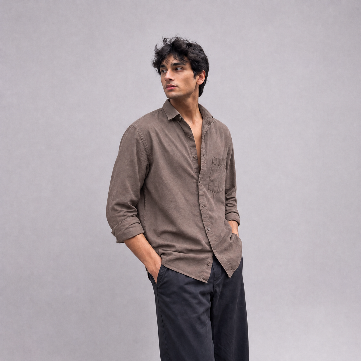 Linen Classic Shirt in Burntwood - OEKO-TEX certified pure linen