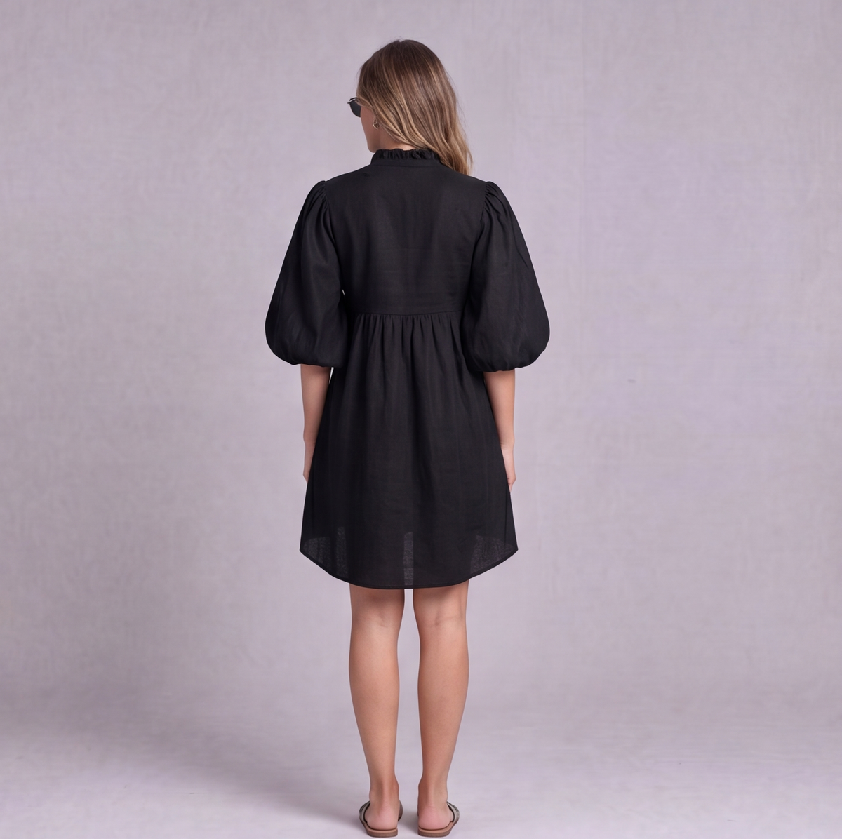 Linen Ruffle Front Mini Dress — Ratń Swamini · view 2