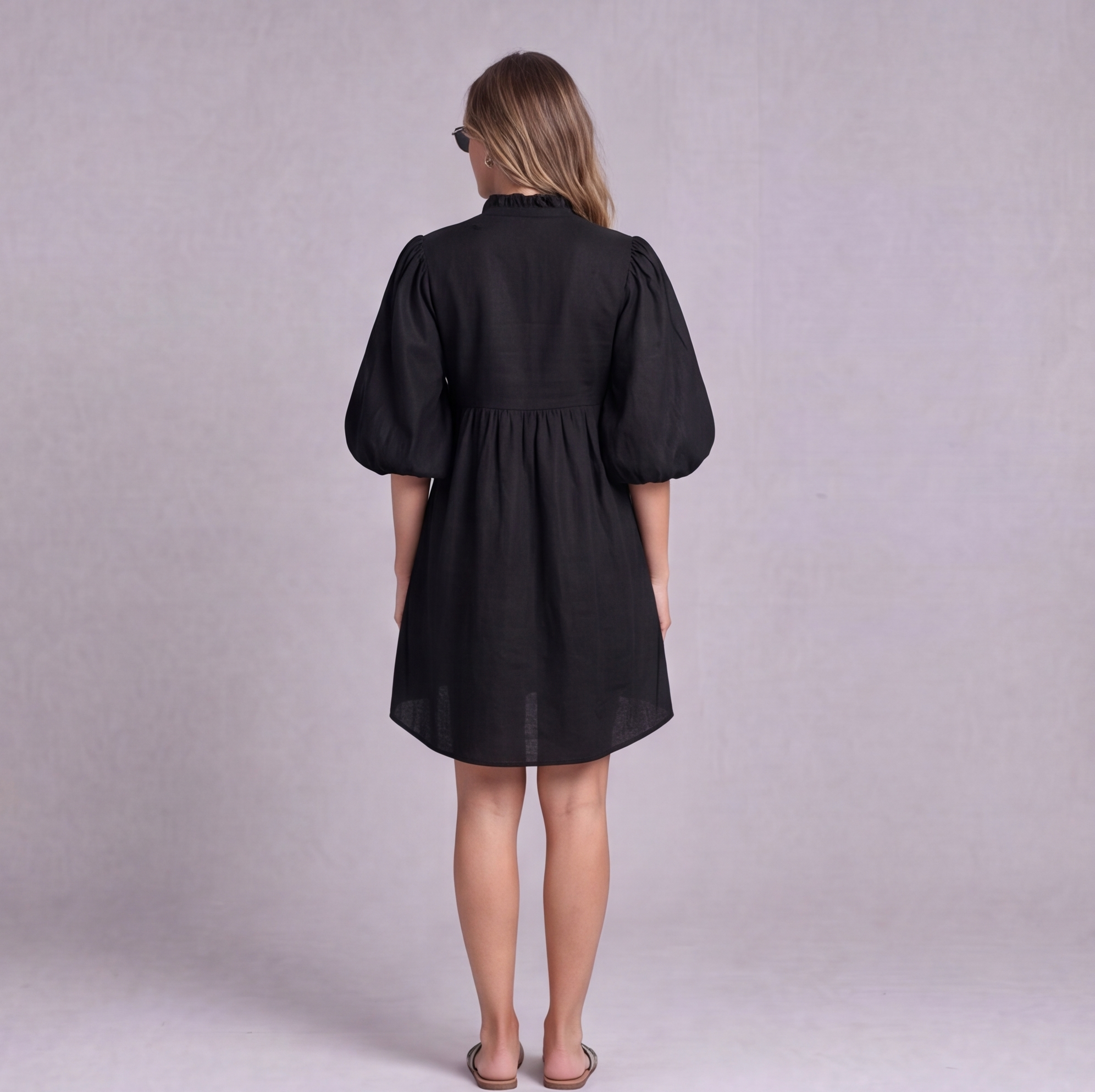 Linen Ruffle Front Mini Dress — Ratń Swamini · view 2