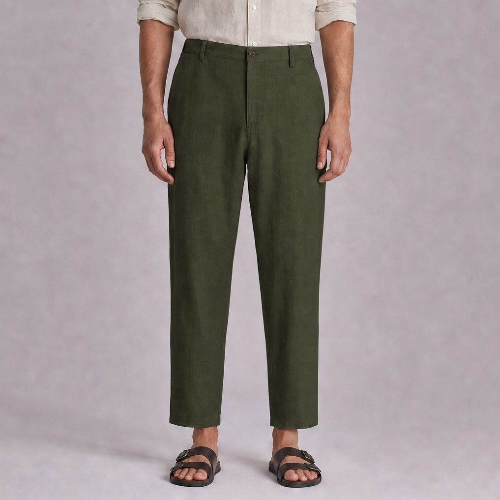 Deep Olive linen trouser, Ratń Swamini