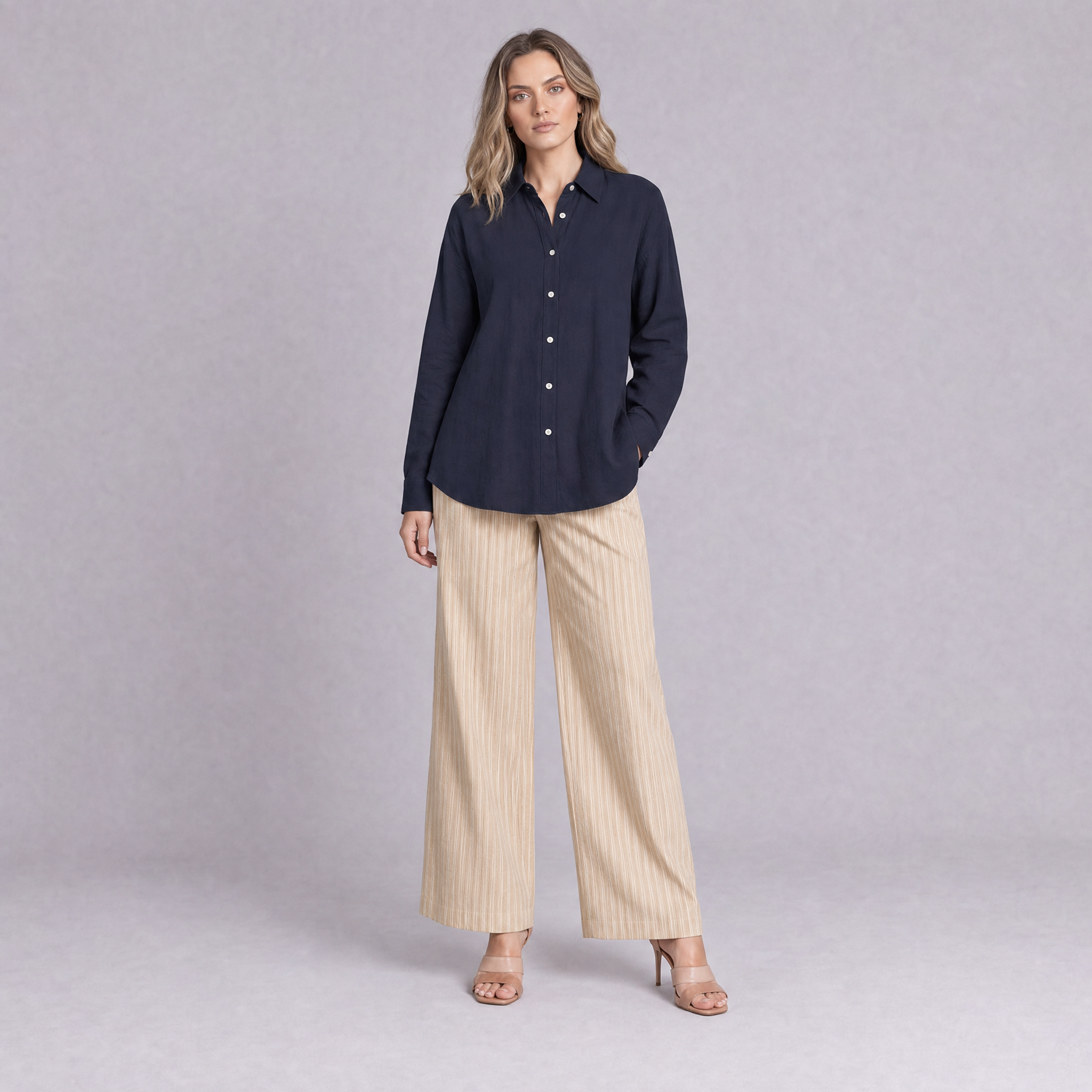 Linen Classic Shirt in Navy Blue, Ratń Swamini