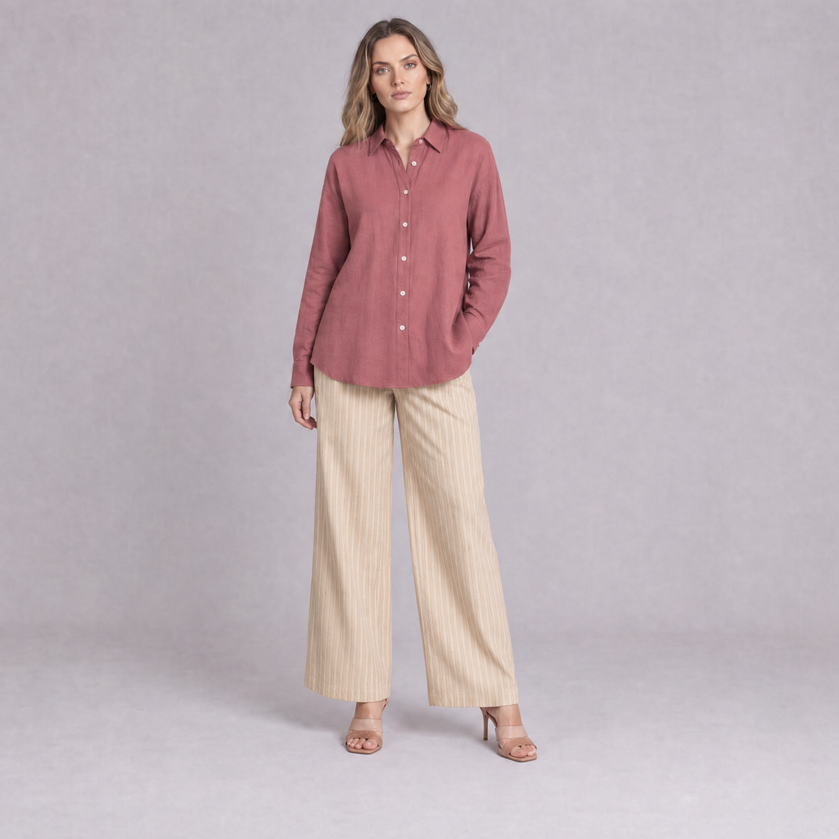 Linen Classic Shirt in Dusty Rose, Ratń Swamini